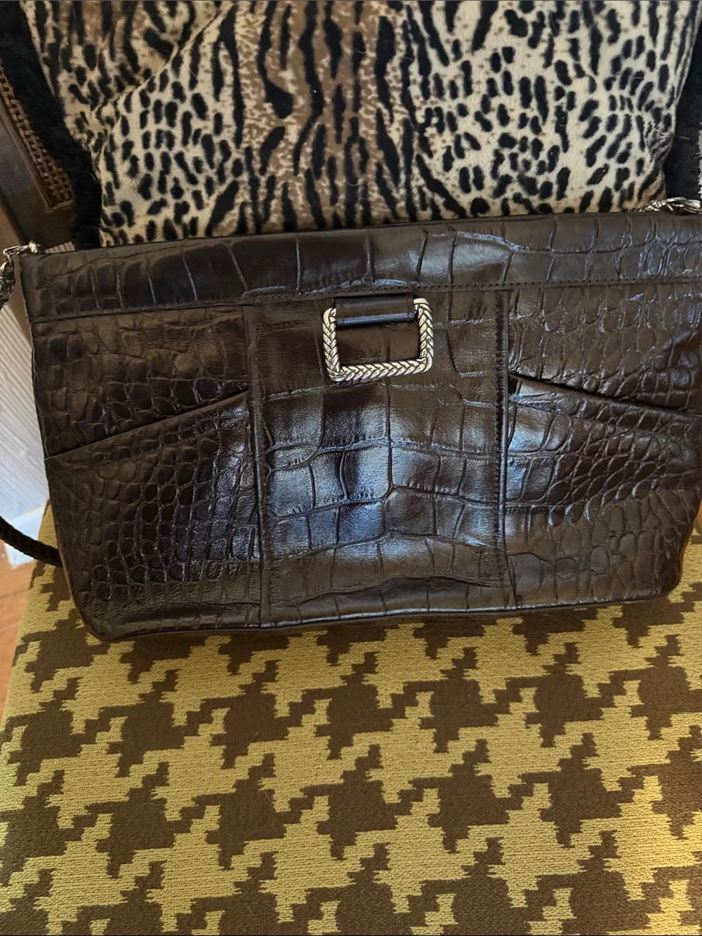 Brighton dark brown crocodile print clutch bag